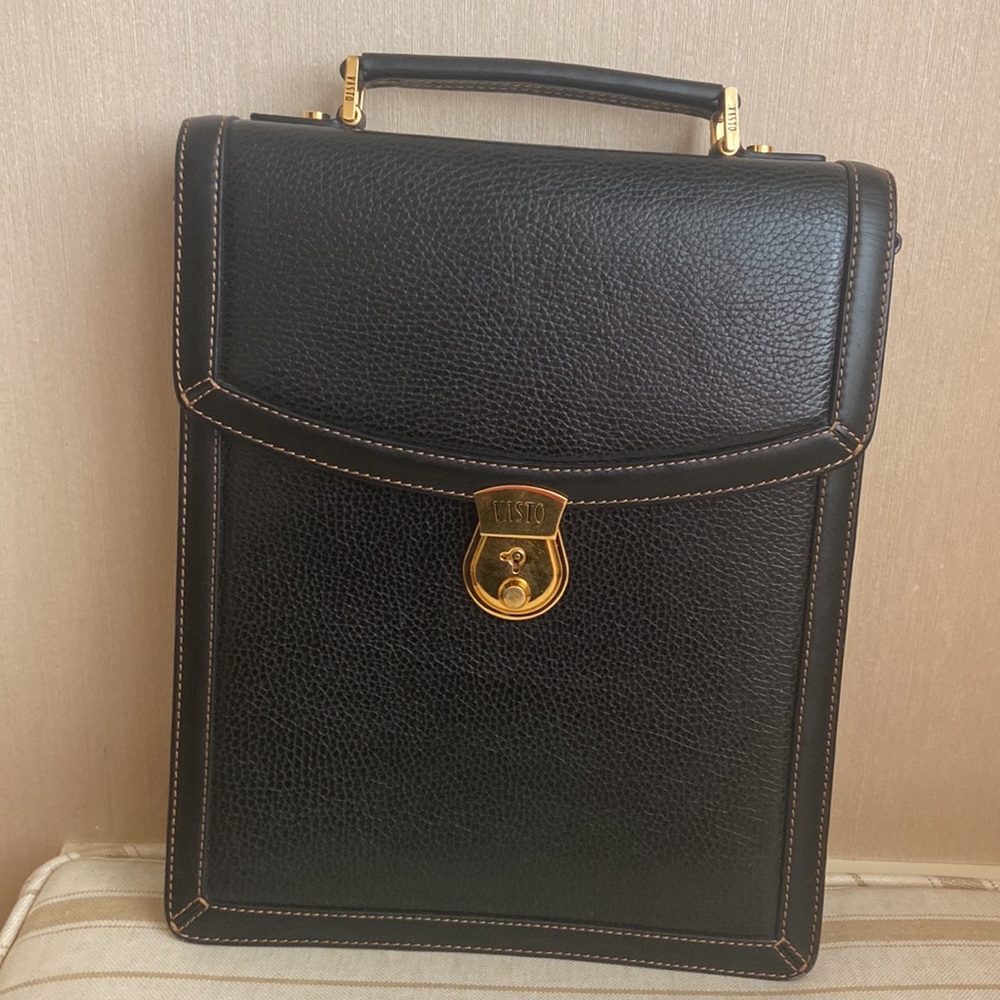 Classic Black Leather Laptop Bag